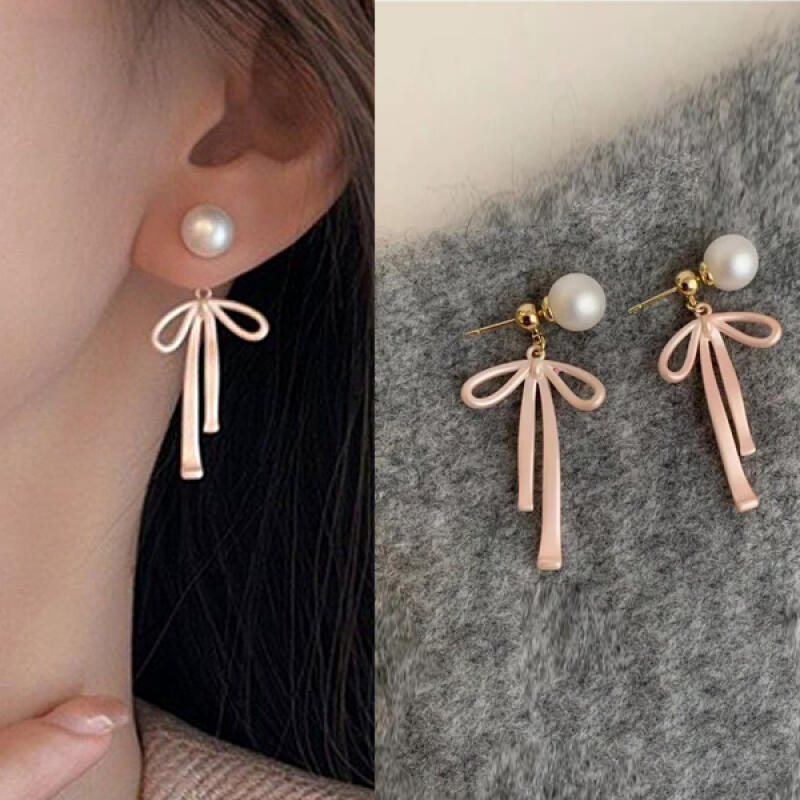 Delami Point Damen-Perlen-Schleifenohrringe