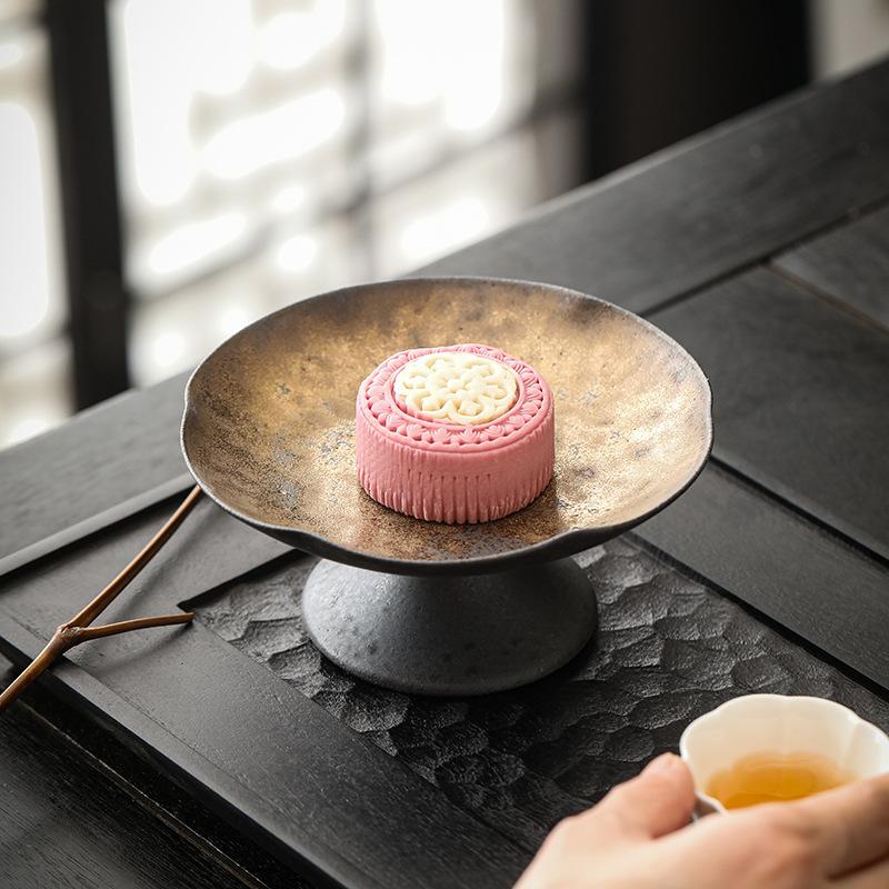 Handmade Ceramic Japanese Style High Foot Fruit Plate Chinese Snack Dish Small Tea Tray
