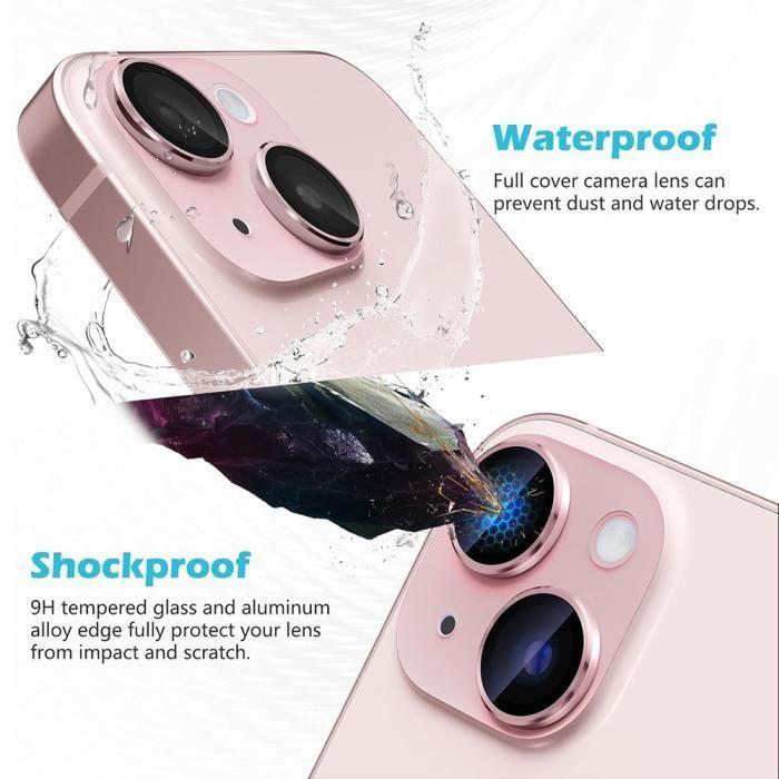 Protection Caméra - BOOLING - pour iPhone 15/15 Plus - Verre Trempé - Contour Rose - Résistant aux Rayures