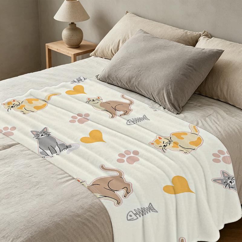 Cat Themed Flannel Blanket – Soft Fuzzy & Cozy Warm, Ideal for Home, Dorm, Christmas & Halloween