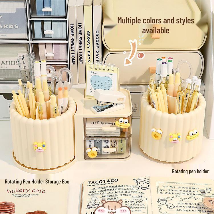 Rotating Pen Holder: Creative, Cute, Multifunctional, Large-Capacity Desktop Organizer for Students
