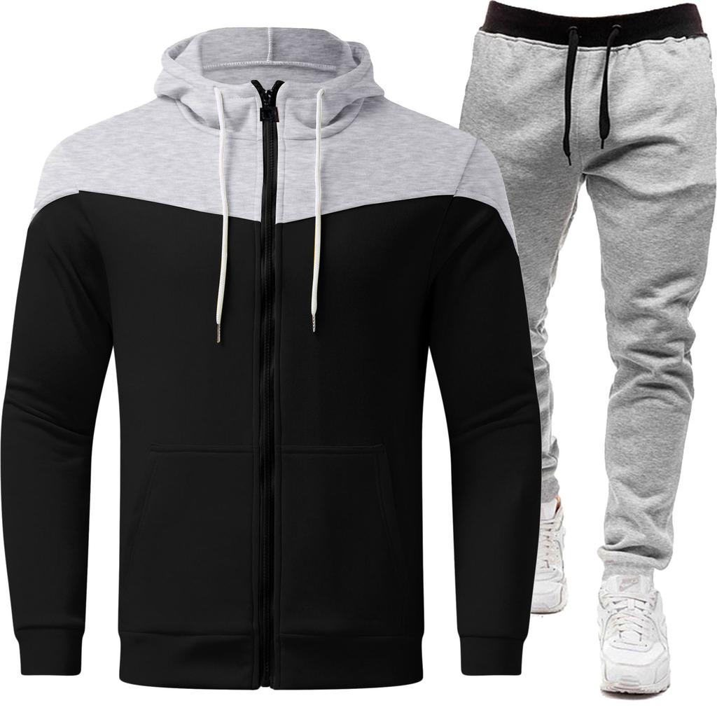 Cross Border Contrasting Sweatshirt Jacket+zipper Cardigan Hooded Men's Suit Casual Fashion Men's Long Sleeved Sports