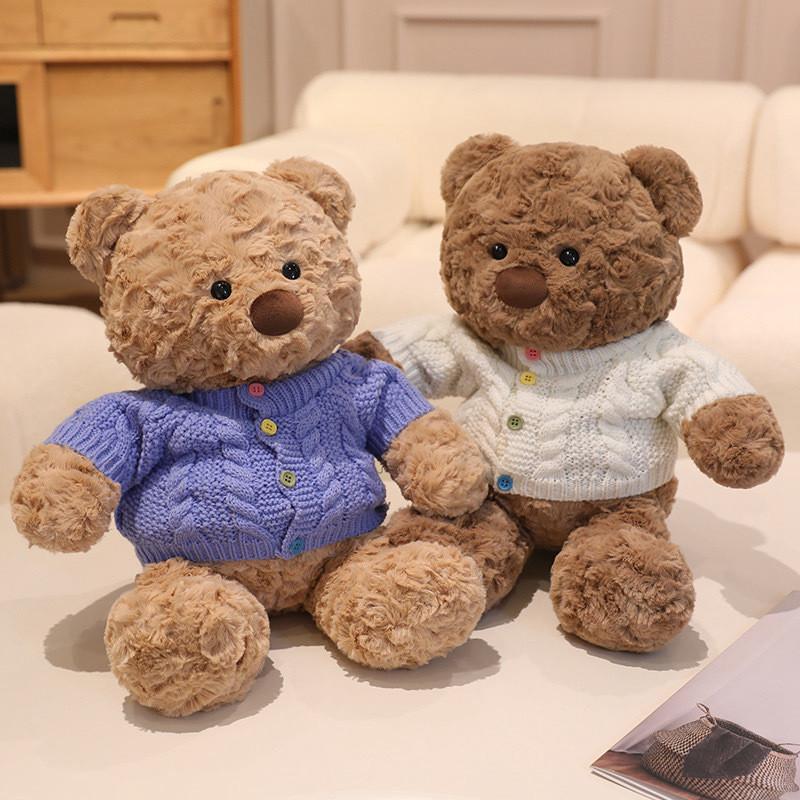 Plush Bear Teddy Stuffed With Cozy Sweater Soft Huggable Bedtime Gift Companion