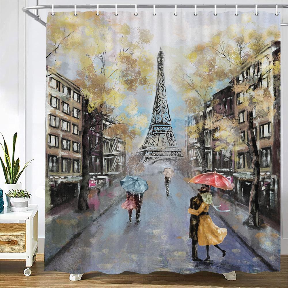 Wieża Paryska Krajobraz Paryża Zasłony Prysznicowe Łazienka Wodoodporna Zasłona Kąpielowa Tkanina Poliestrowa Zasłona Kąpielowa 180*180cm