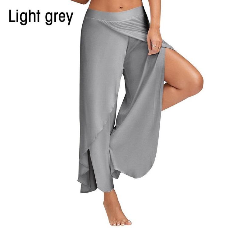 

Women Casual Solid Color Yoga Sports Pants Loose Wide Leg 5XL світло-сірого кольору