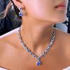 Zircons Elegant Shiny Blue CZ Zircon Square Necklace 2Pcs Sets for Women High Quality Evening Party Jewelry Accessories T0991