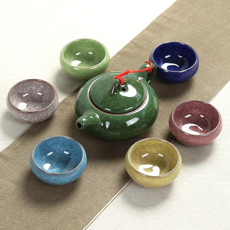 Ceramic Rainbow Ice Crack Kung Fu Tea Set, Teapot, Teacup Set