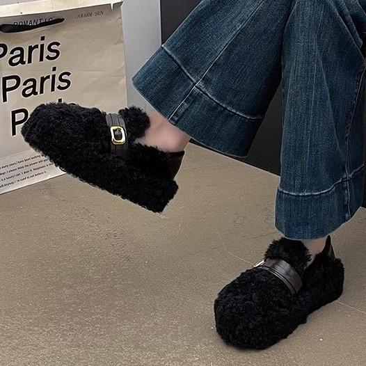 Fashion retro versatile Doudou cotton shoes women's 2025 autumn and winter new soft-soled thin shoes with a pedal on shit