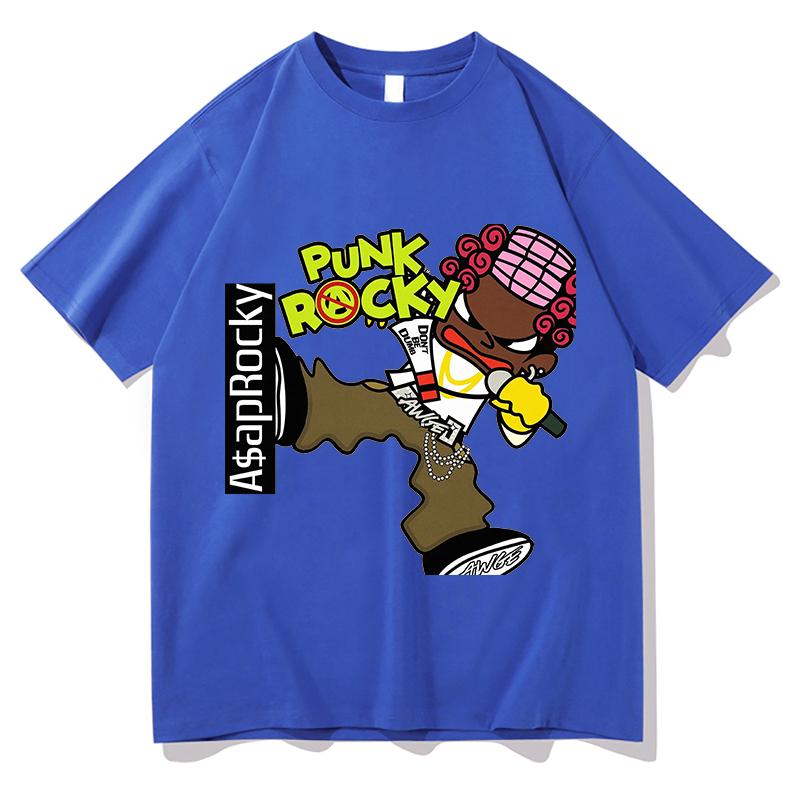 AAP Rocky Punk Rocky T-Shirts Unisex Reine Baumwolle Hip Hop T-Shirts Shirt Ästhetische Grafik-T-Shirts Kurzarm Locker Herren-T-Shirts