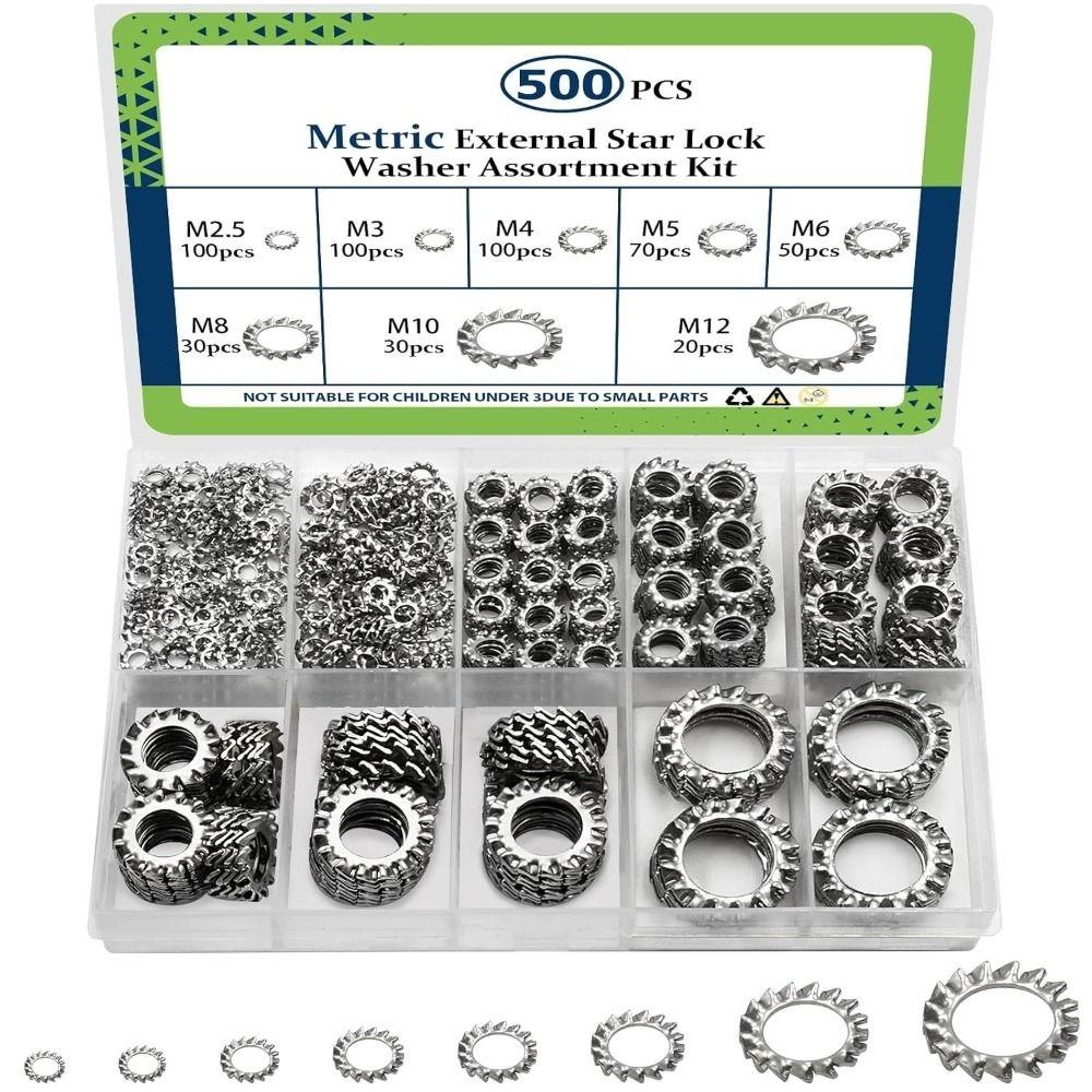 500PCS Star Serrated Metric Split Lock Washer Set Gasket Spacer Assortment Set Industrial