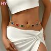 HY  Women Simple White Rhinestone Geometric Fine Beach Sexy Belt Waist Body Chain Versatile Dress Accessories Gold