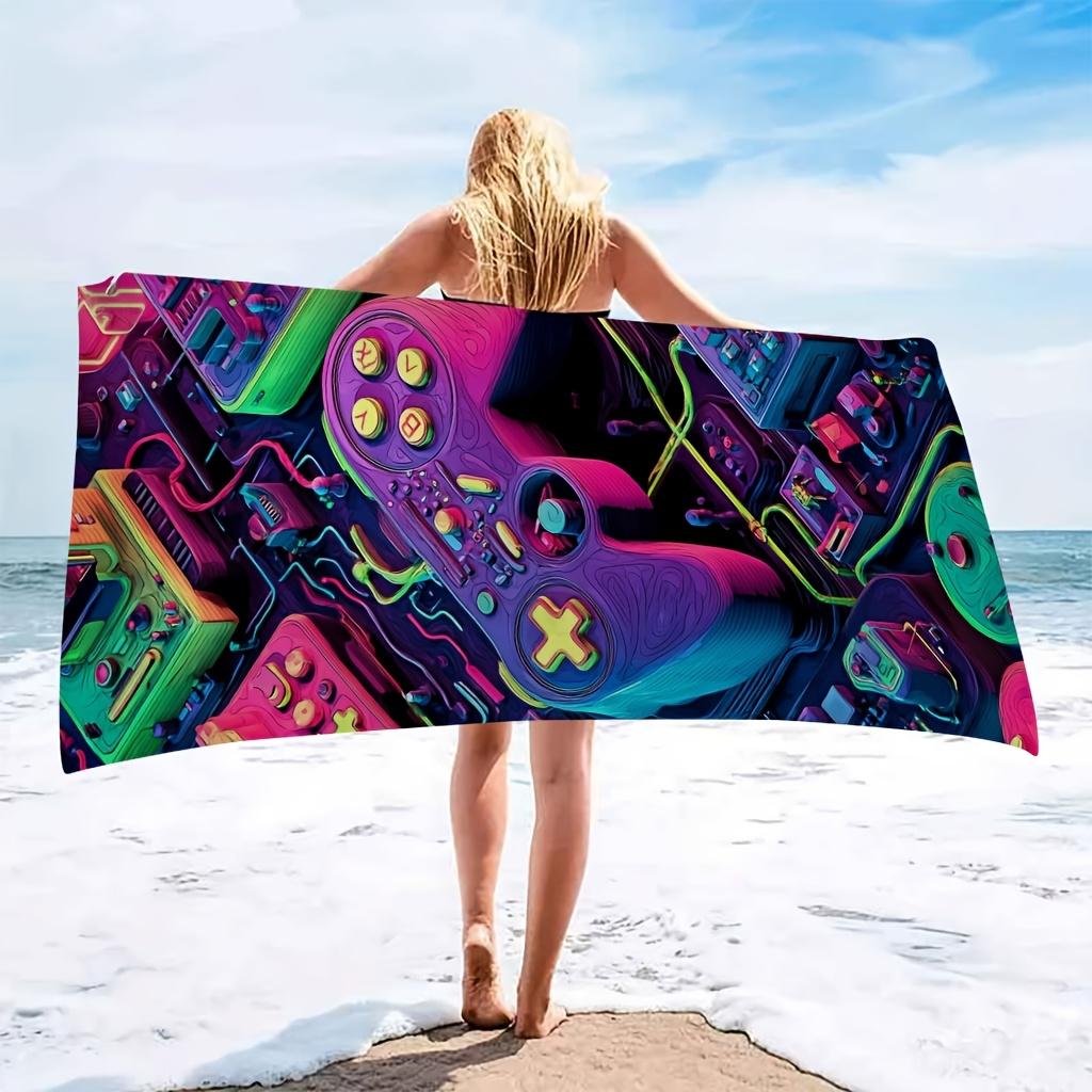 1pc Microfiber Beach Towel with Vibrant Game Controller Print, Ultra-Soft Material, Lightweight and Absorbent, Ideal for Yoga