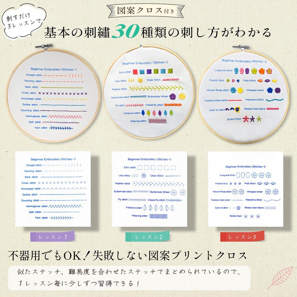 Embroidery Kit for Beginners: 30 Basic Embroidery Designs, Embroidery Hoop, Embroidery Thread, Starter Set (Lessons 1, 2, 3)