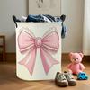 1pc of Round Laundry Basket Featuring a Pink Bow Ribbon Design, Roomy, Collapsible for Easy Storage, Perfect for Decorating Bathrooms Or Bedrooms, Mad