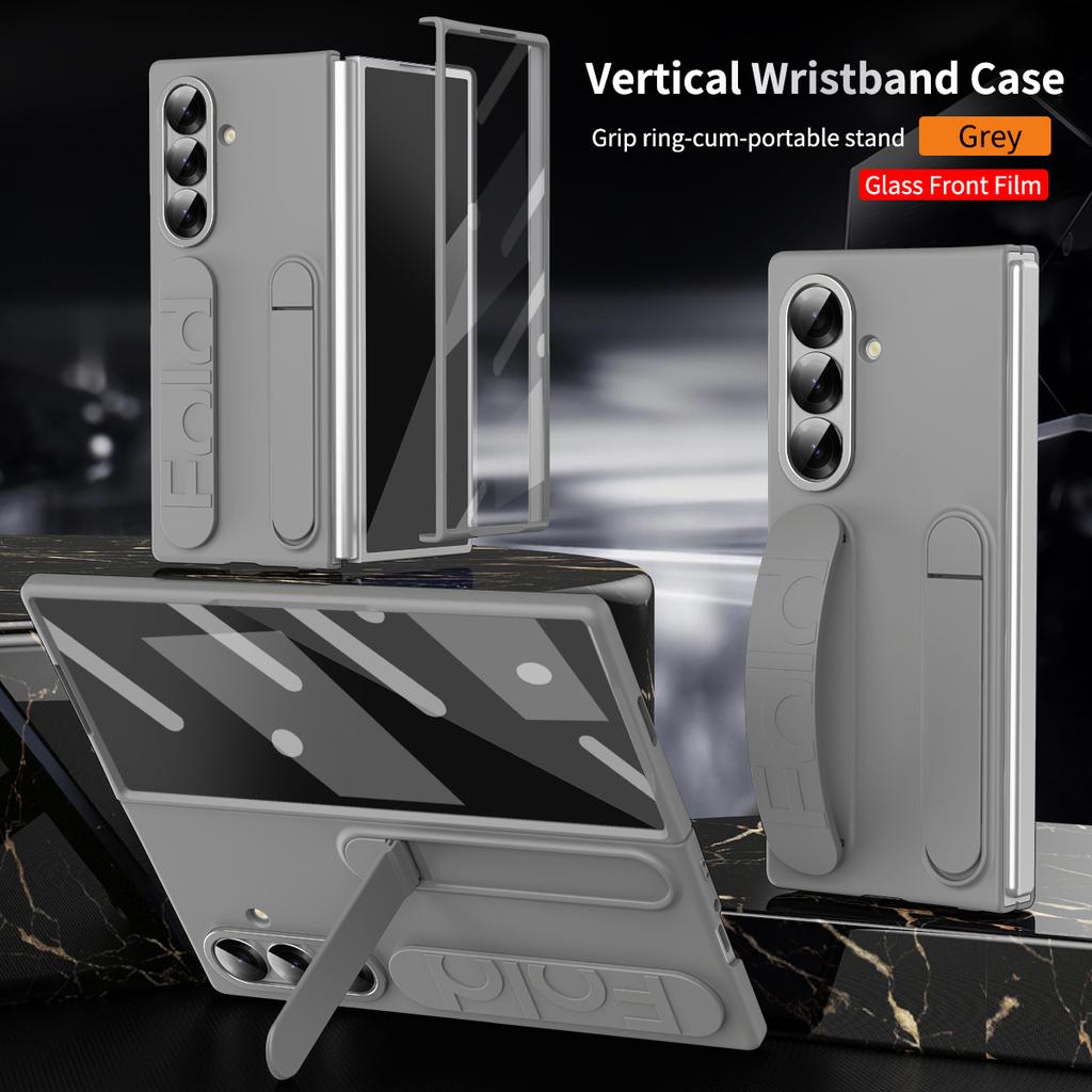 Wristband Foldable Stand Funda for Samsung Galaxy Z Fold 7 6 5 4 Fold7 5G Case Front Glass Lens Protection PC Plastic Cover Capa