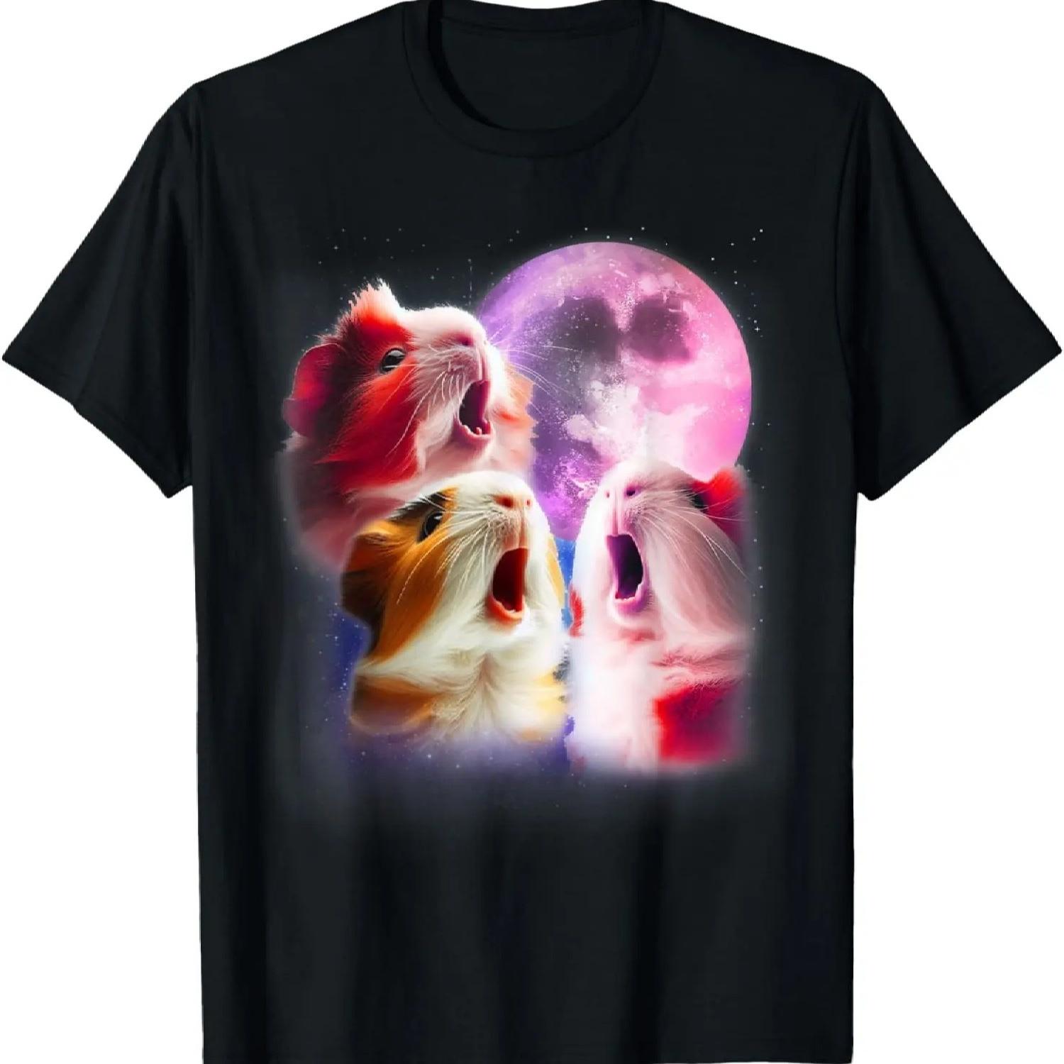 3 морские свинки, воющие на луну, забавная футболка для любителя домашних питомцев и морских свинок S