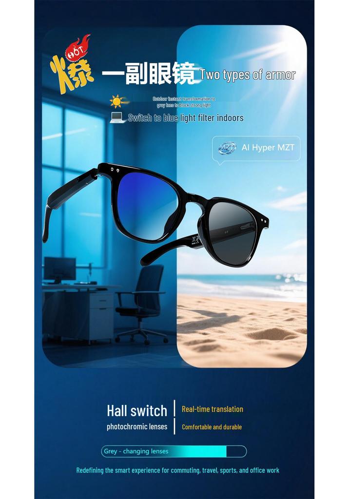 AI Bluetooth Smart Sunglasses with Music, Call, Voice Assistant, and Cross-Border Translation Features