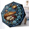 Music Nature Harmony Pattern Umbrella, Portable and Foldable Design, 8 Ribs, a Casual Accessory for Halloween, Christmas, and Birthday Gifts.