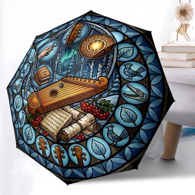 Music Nature Harmony Pattern Umbrella, Portable and Foldable Design, 8 Ribs, a Casual Accessory for Halloween, Christmas, and Birthday Gifts.
