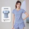 Quick-Dry Summer V-Neck Yoga Set: Short Sleeve Top & Mesh Shorts