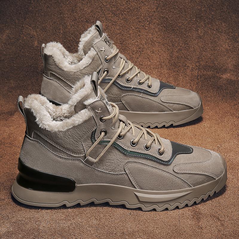 

Зимняя новая обувь для мужчин Ботильоны Теплые плюшевые Высокие кожаные Повседневные Плоские Обувь для скейтборда Уличные Крутые Кроссовки 44 хаки