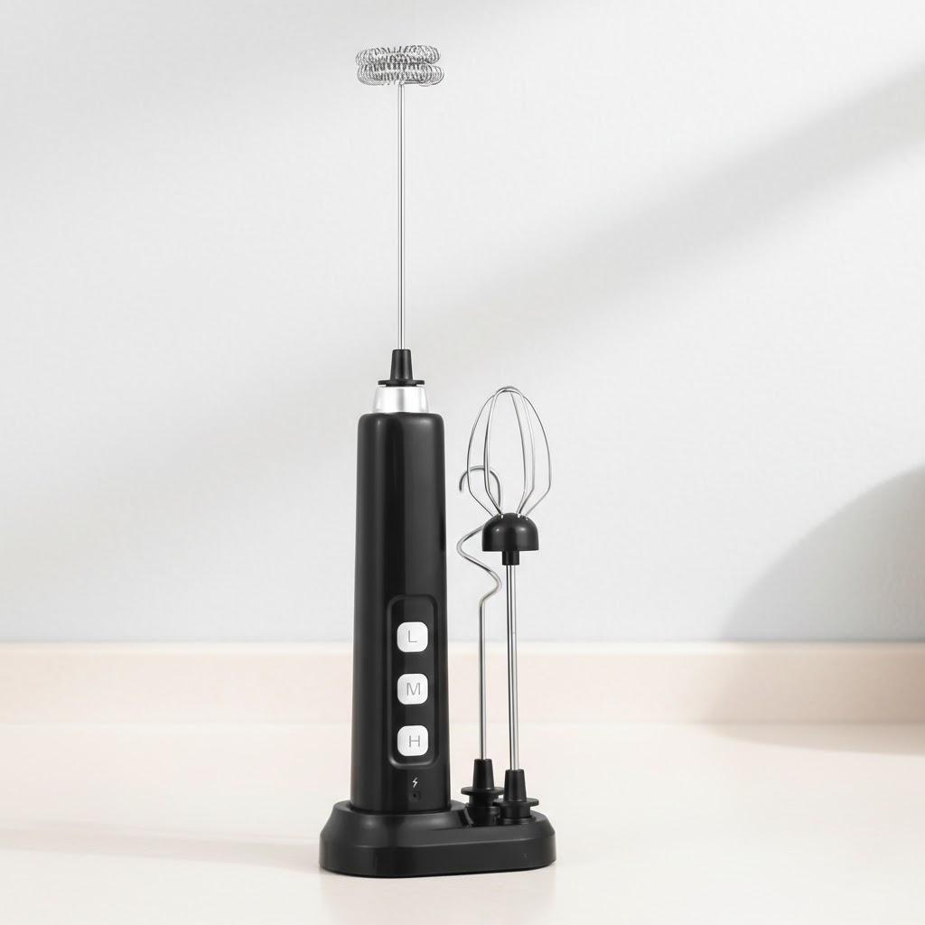 USB Rechargeable Portable Milk Frother 3 Speeds Multifunctional Whisking Baking Aid Mixer Attachments