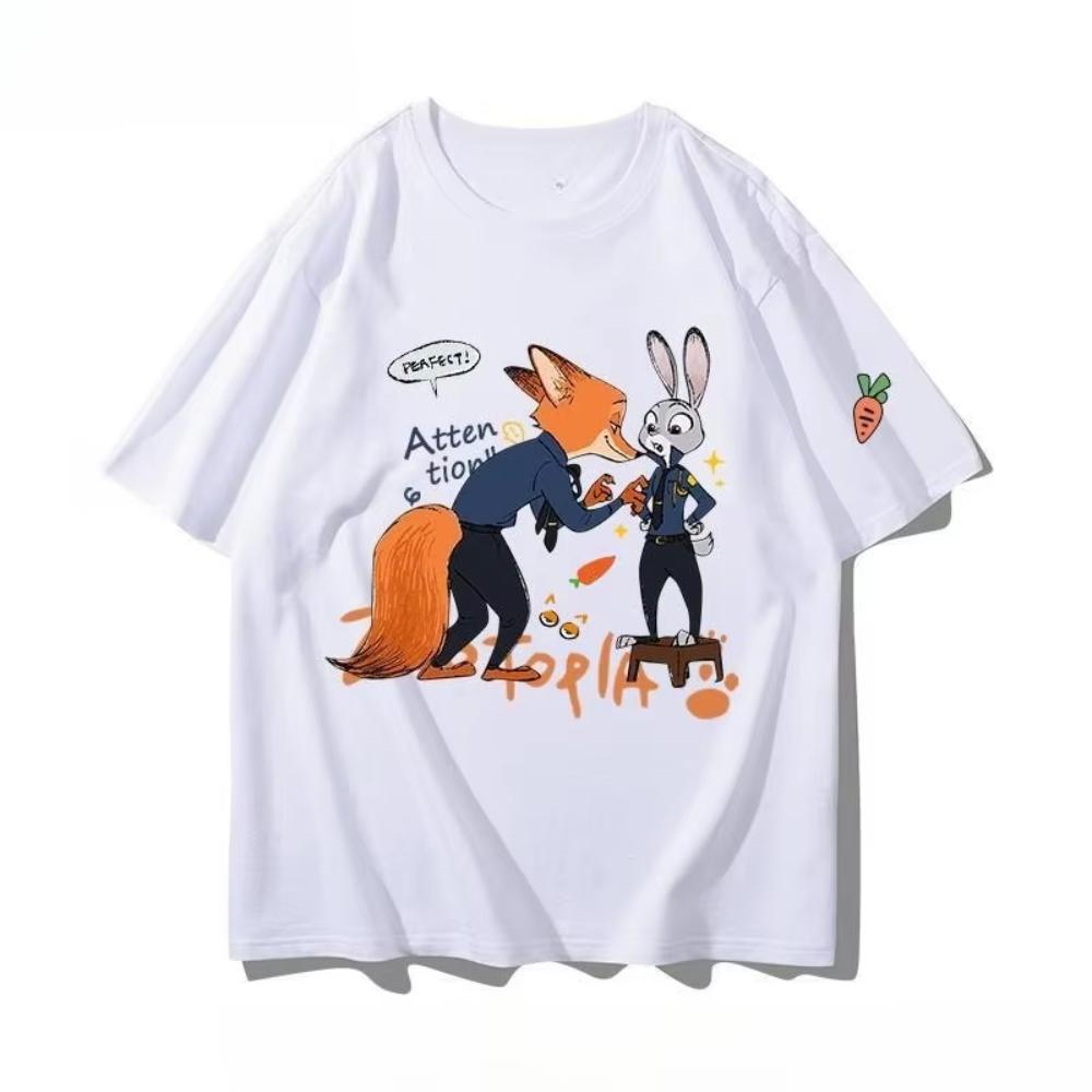 202526 Summer Disco Zootopia Themed Printed Pure Cotton Tshirt Fashionable Loose and Casual Shortsleeved Unisex