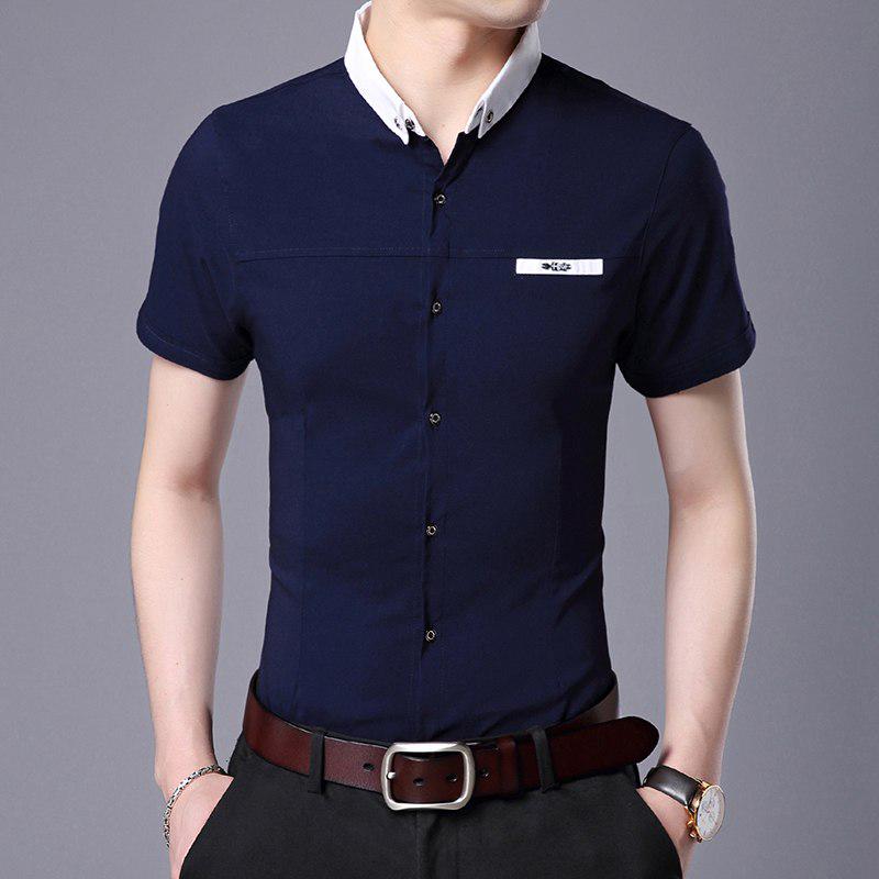 Fashion Brand Designer Shirt Mens Solid Color Summer Slim Fit Short Sleeve Button Up Casual Clothes