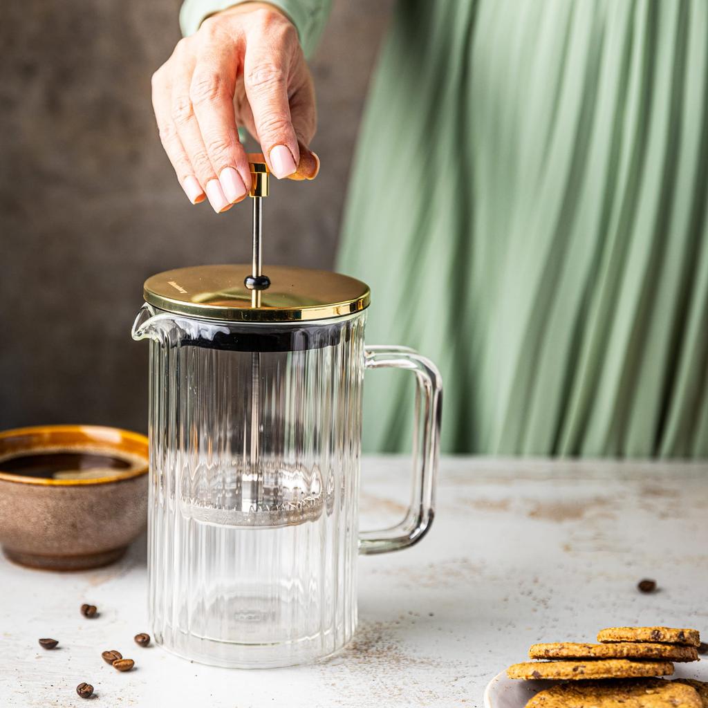 Zaparzacz do kawy herbaty szklany 350ml French Press złoty KLAUSBERG KB-7759