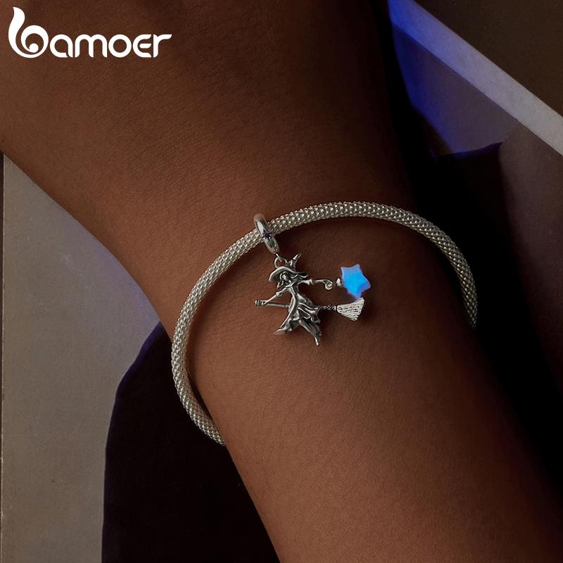 Bamoer Pevné stříbro 925 s čarodějnickým kloboukem/čertovským okem vejde originální náramek a náhrdelník Halloween šperky DIY bamoer kouzlo