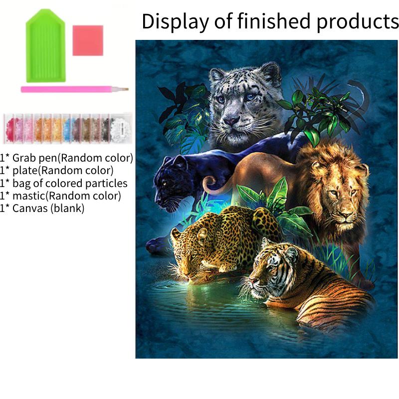 

Four Divine Painting Beast Handwork Painting Canvas Lion Tiger Leopard Decorate
