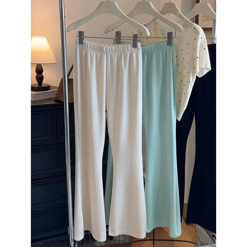 

Simple solid color pendant slightly pulled casual pants women s summer new versatile elastic high-waisted thin trousers XL абрикосовый