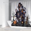 Halloween Shower Curtain Sets Haunted House Pumpkin Shower Curtains With 12 Hooks, Bathroom Decor Sets With Curtain And Rugs