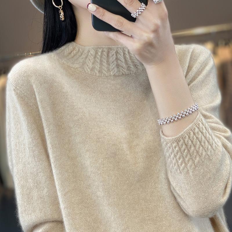 Half High Collar Base Autumn Knitted Sweater for Women Fashion Long Sleeve Loose Winter Pullovers Sweaters Women Casual Solid Ladies Knitwears 25656
