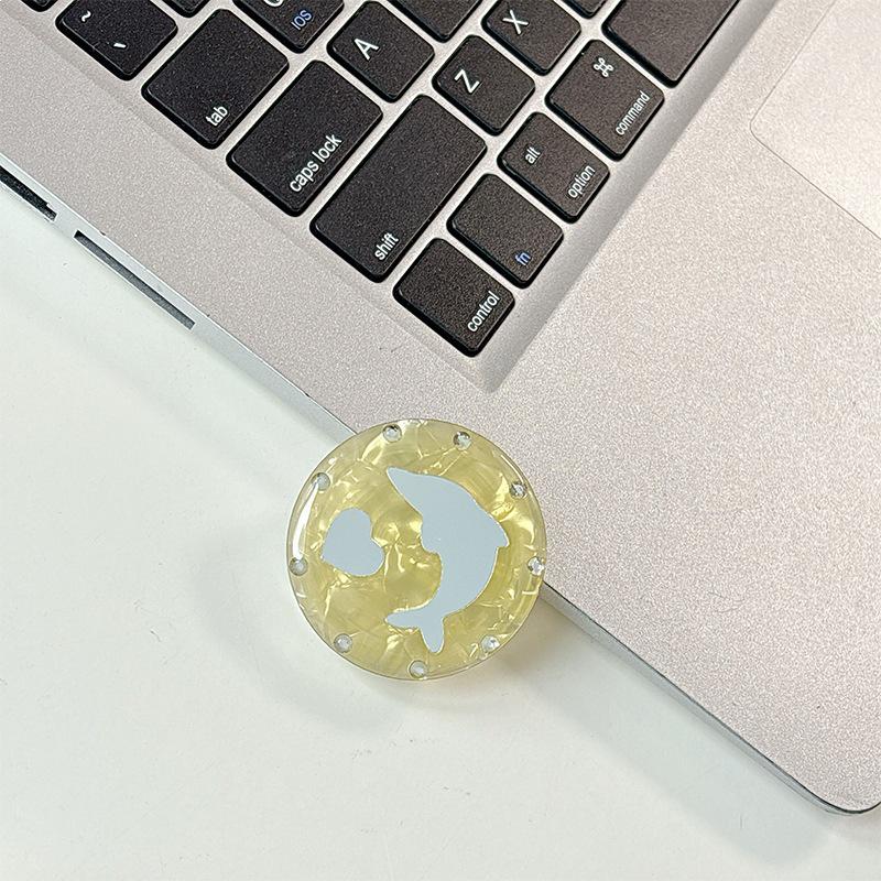 Rhinestone Dolphin Heart Mirror Magnetic Phone Holder - Stylish Desktop Accessory for Women