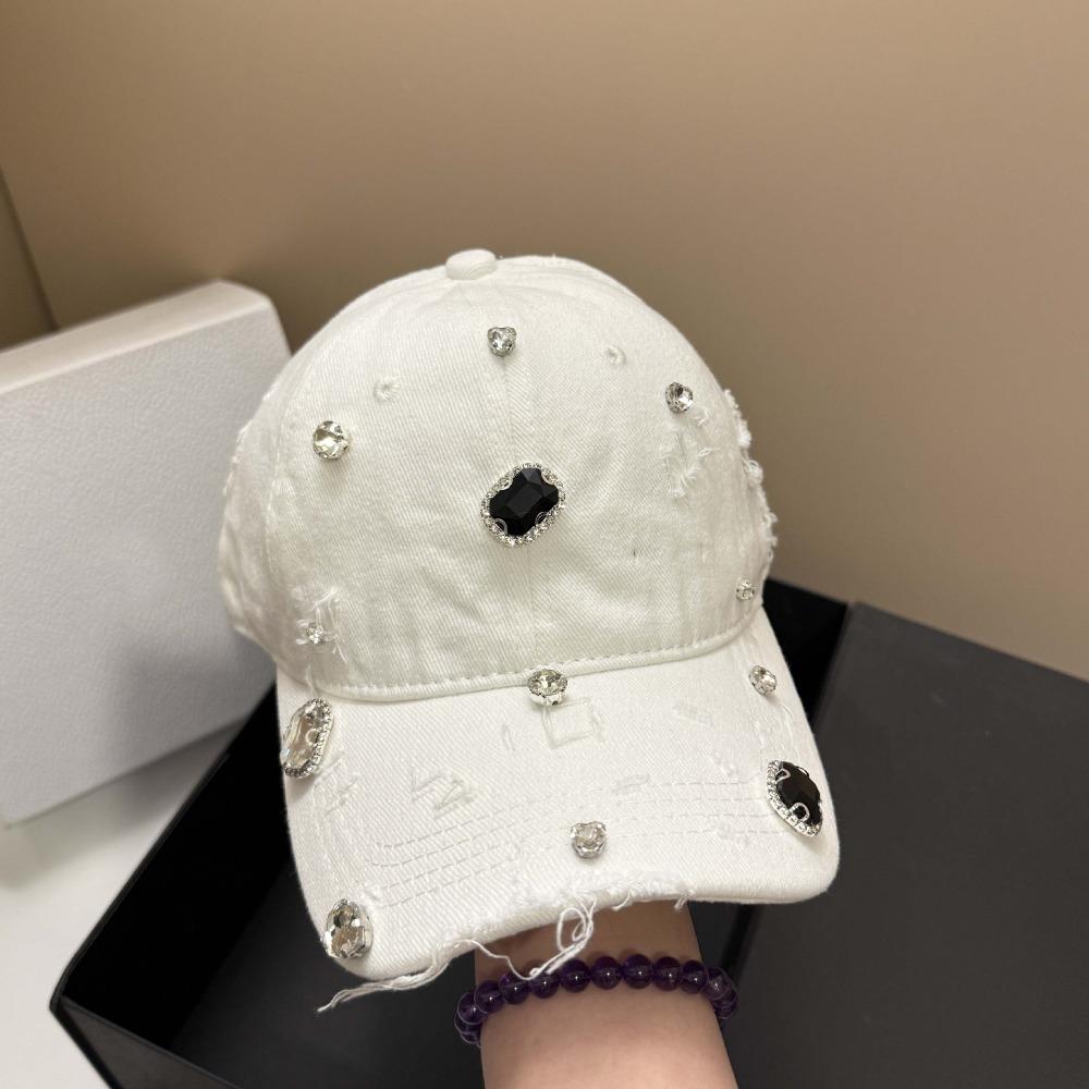 Torn Effect Rhinestone Baseball Cap Cotton Hip Hop Cap Luxury Hole Washed Hat Outdoor Sports