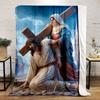 Jesus Carrying Cross Mary Comforting Blanket  Printed Blanket for Living Room Bed Couch lunch break Soft Cozy Blanket for Friend's festival Gift