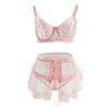 Mesh Love Embroidery Perspective Bra Women's Rhinestone Suspenders Sexy Underwear Set New
