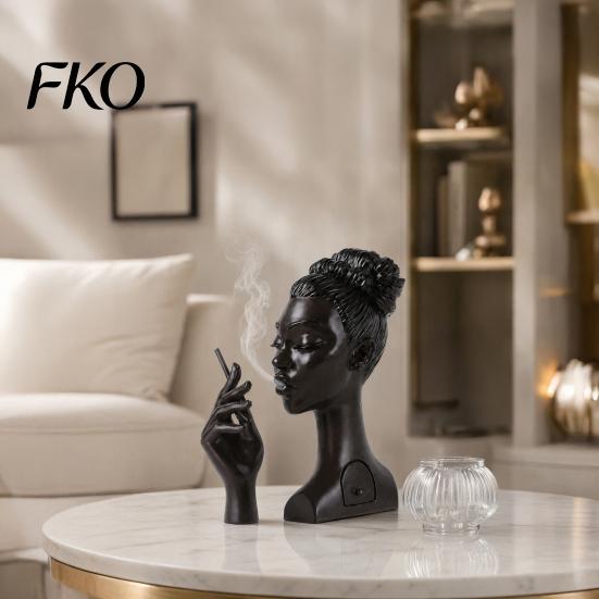 Home Decor Incense Burner Holder, Black Woman Head Sculpture, Multifunctional Desk Handcrafted Aromatherapy Suitable for Bedroom and