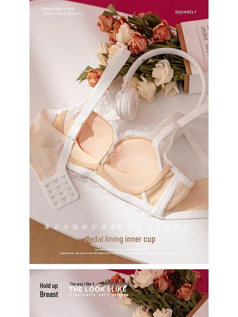French Lace Push-Up Bra for Women - Large Bust, Anti-Sagging, Wire-Free, Comfortable, Thin Style