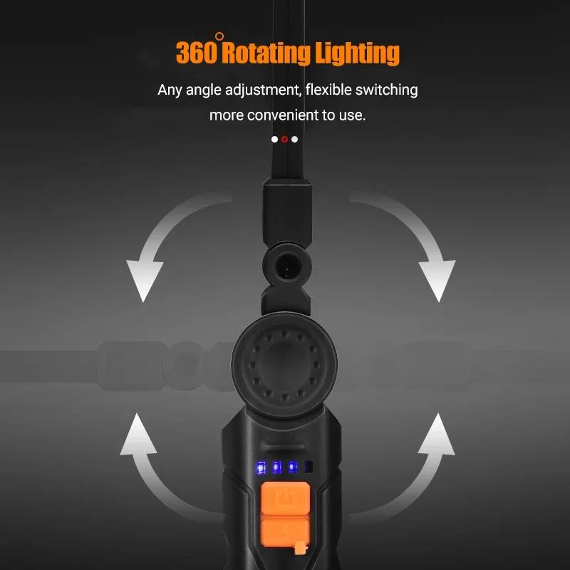 Heinast USB Flashlight Rechargeable Torch Tool Gifts for Men LED Work Light with Magnetic Base 4 Modes For Home Outdoor Camping
