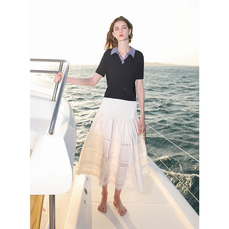 

Женская трикотажная рубашка поло Sancai 2025 летняя приталенная в клетку S