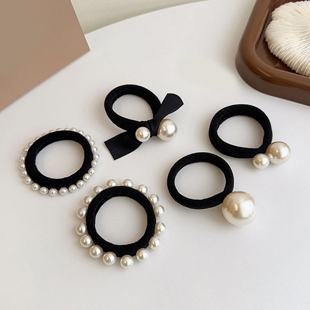 5PCS NonSlip Hair Tie With Artificial Pearls Design High Stretch Hair Tie Hair Styling Accessories For Women Hairstyles