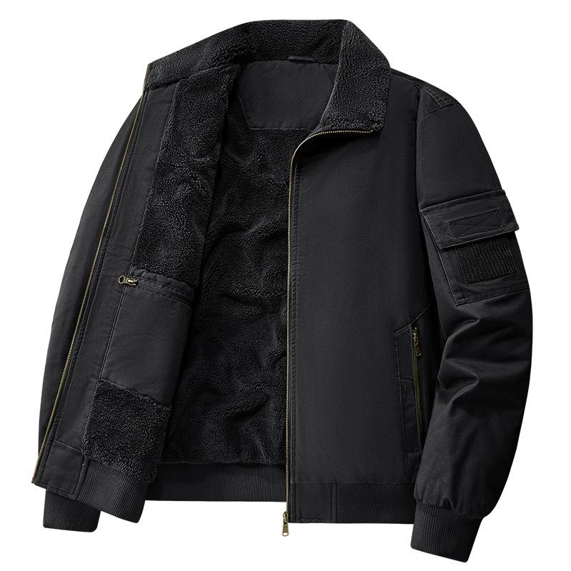 2025 Men's Double-Sided Washed Cotton Flight Jacket with Lambswool for Autumn/Winter