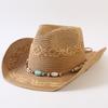 Popular sombrero de vaquero occidental clásico tejido de paja europeo y americano para hombres y mujeres, sombrero de copa tejido de moda para exteriores, estilo OL