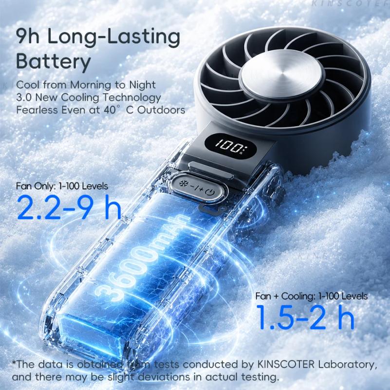 New Cooling Handheld Fan 3600mAh Foldable Portable Fan 100-level Free Control High Speed Mini Personal Fan w/ Lanyard