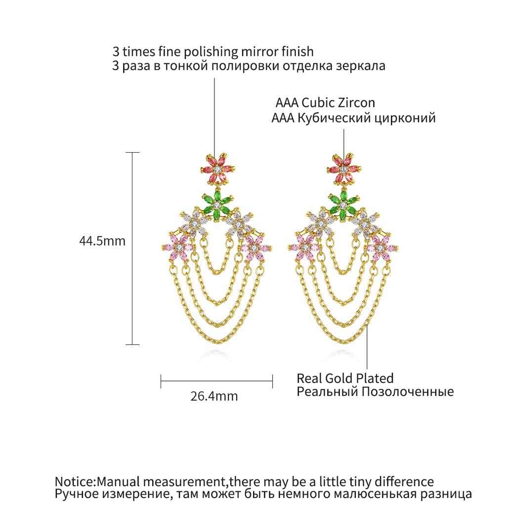 LUOTEEMI Fashionable Rainbow Bling Earrings for Women Colorful Flower Drop Earring Jewelry