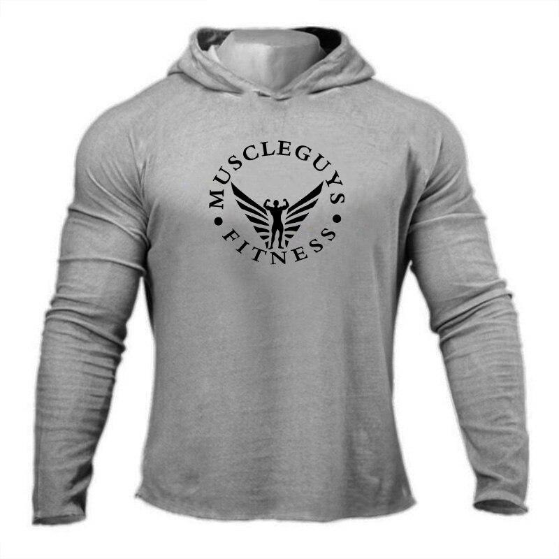Muscleguys Spring and Autumn New Youth Black Hoodie T-shirts Daily Casual Tops Fitness Bodybuilder Training Clothes