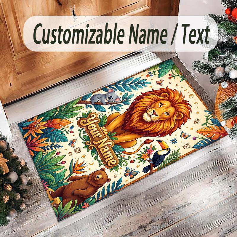 Leopard Theme Crystal Velvet Floor Rug Personalized Custom Name Text Warm Carpet Home Decoration