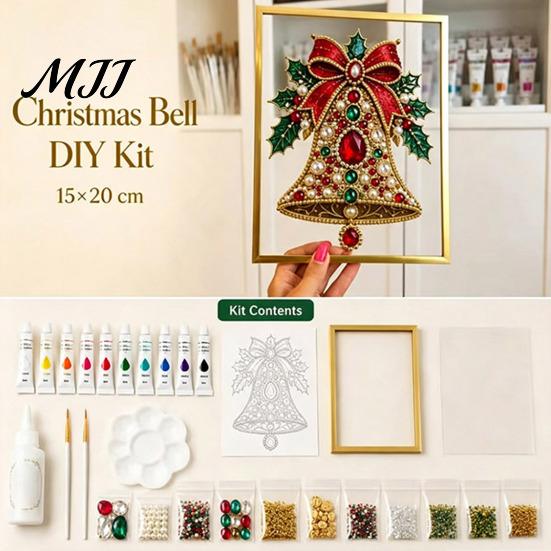 Cornice Artistica Decorativa in Vetro Fai da Te Pittura con Perline di Cristallo Sintetico Kit Albero di Natale, Set Scintillante di Materiali per Artigianato a Tema Festivo, Perline di Gemme 3D per